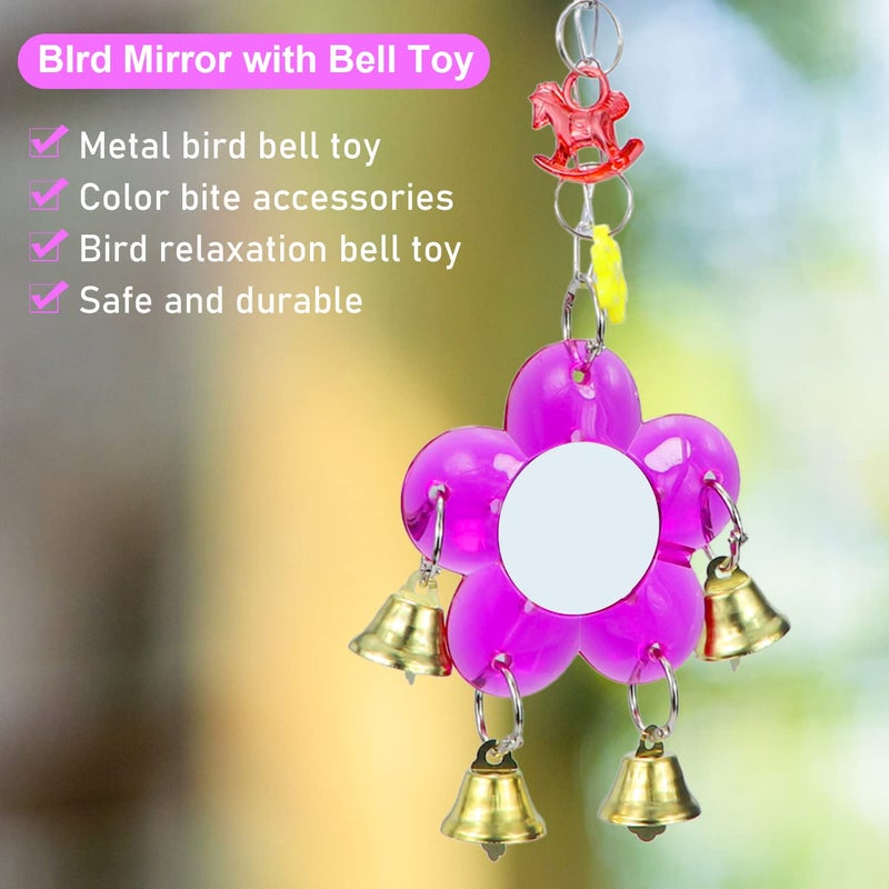 Litewoo Bird Mirror Toy Hanging Ringer Bell Colorful Swing Cage Toy with Sweet Sound for Small Medium Parrot Parakeet Conure Cockatiel Cockatoo Macaw Amazon Finch Cage Accessories - Image 3